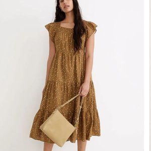 Madewell Ruffle-Sleeve Tiered Midi Dress in Daisy Stitch